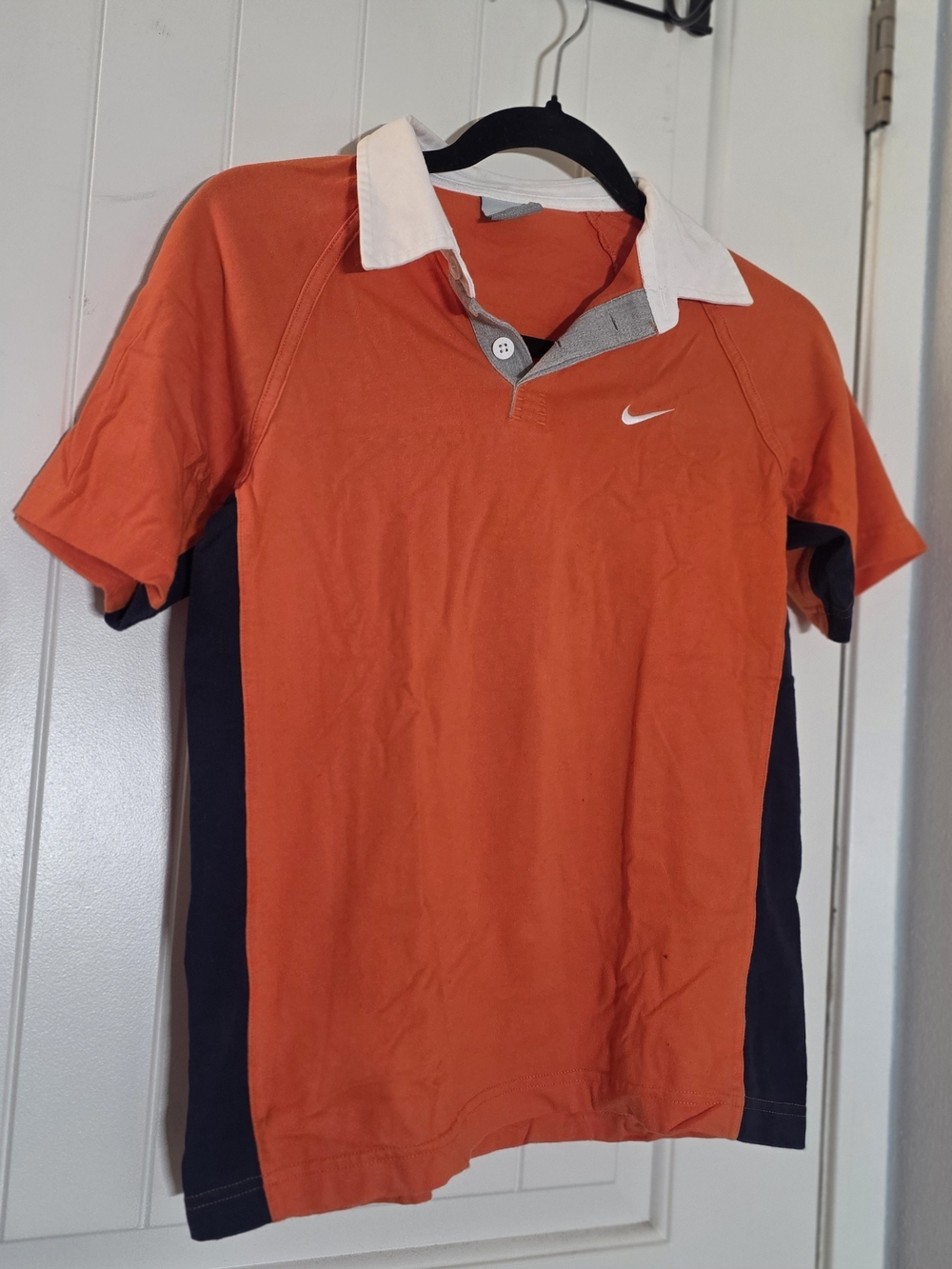 Nike Orange Polo Shirt with Black Side Panels and White Collar